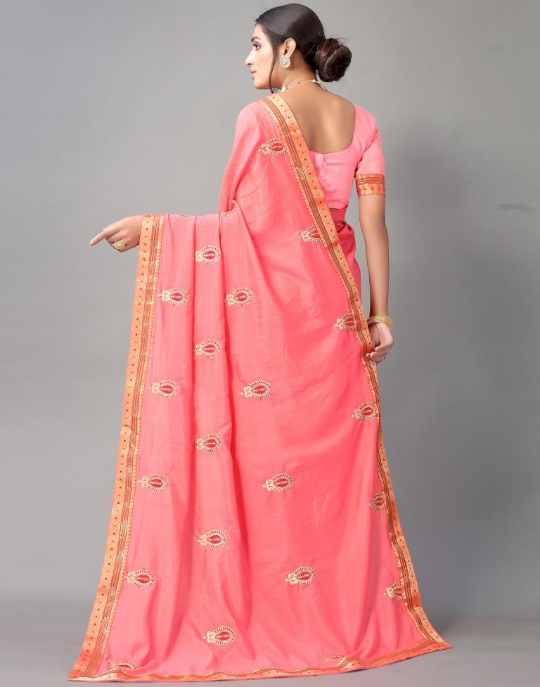 Rose Pink Embroidery Saree