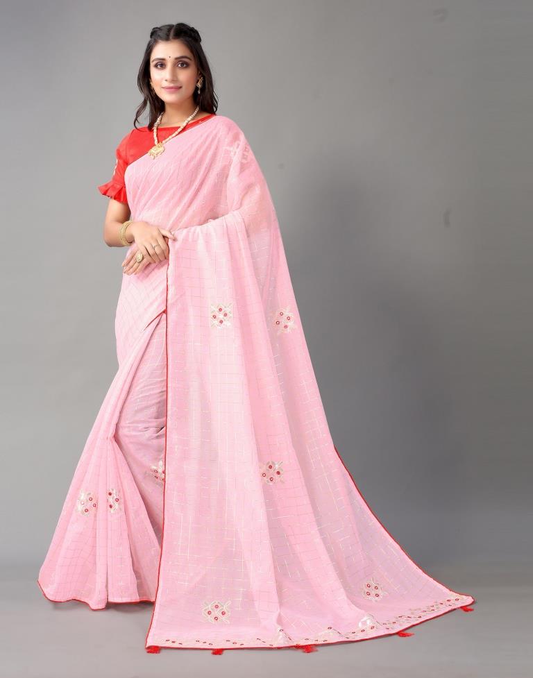 Light Pink Embroidery Cotton Saree