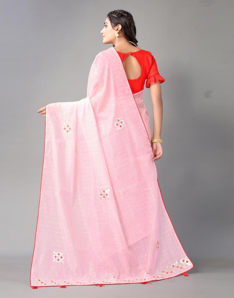 Light Pink Embroidery Cotton Saree