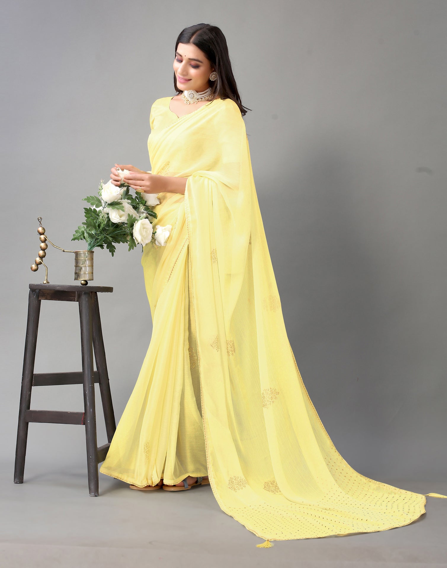 Light Yellow Chiffon Saree