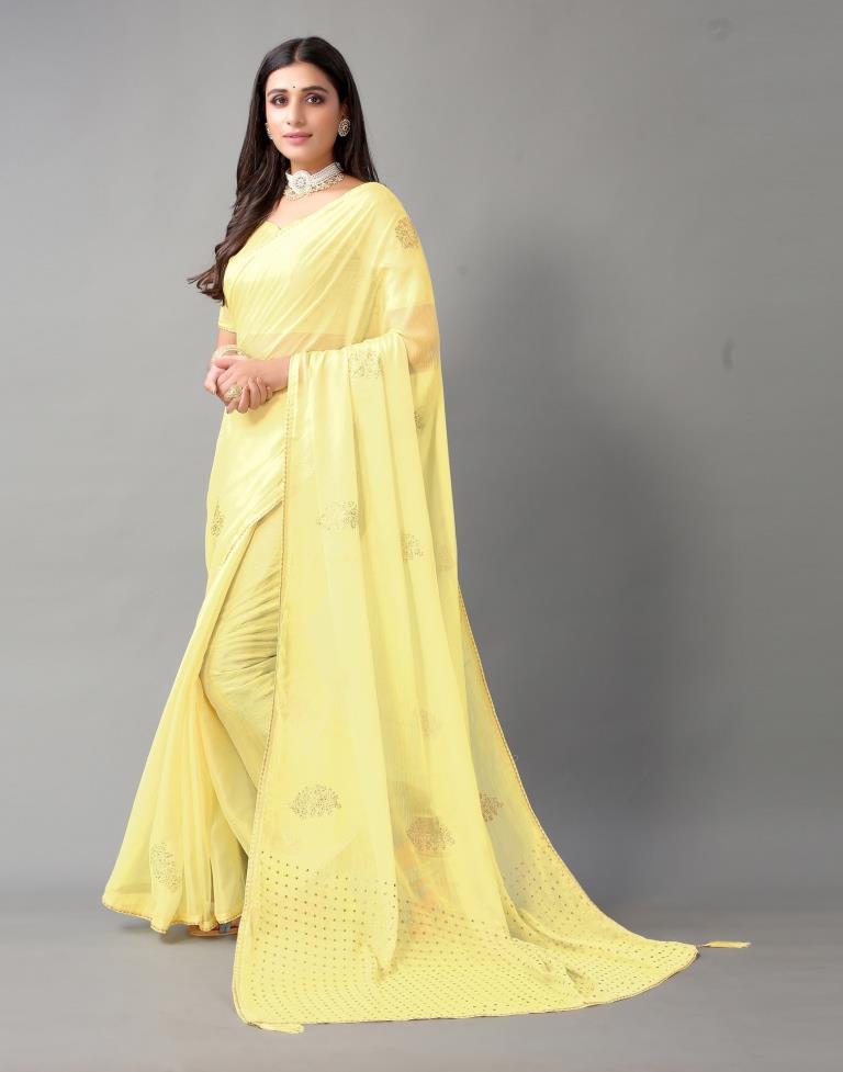 Light Yellow Chiffon Saree