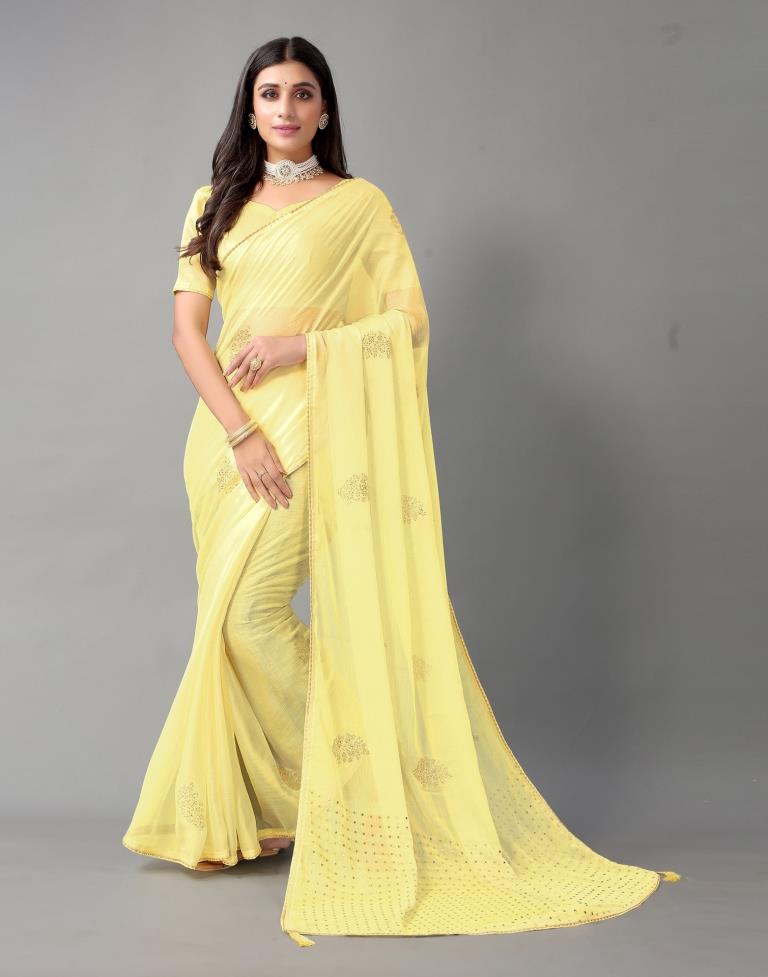 Light Yellow Chiffon Saree
