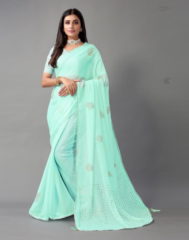 Light Aqua Blue Chiffon Saree