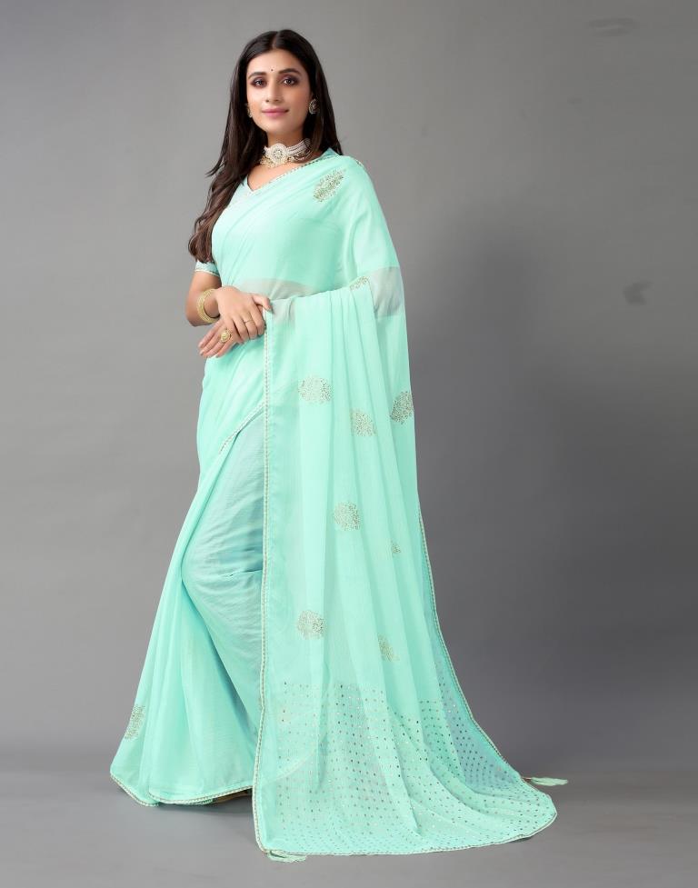 Light Aqua Blue Chiffon Saree