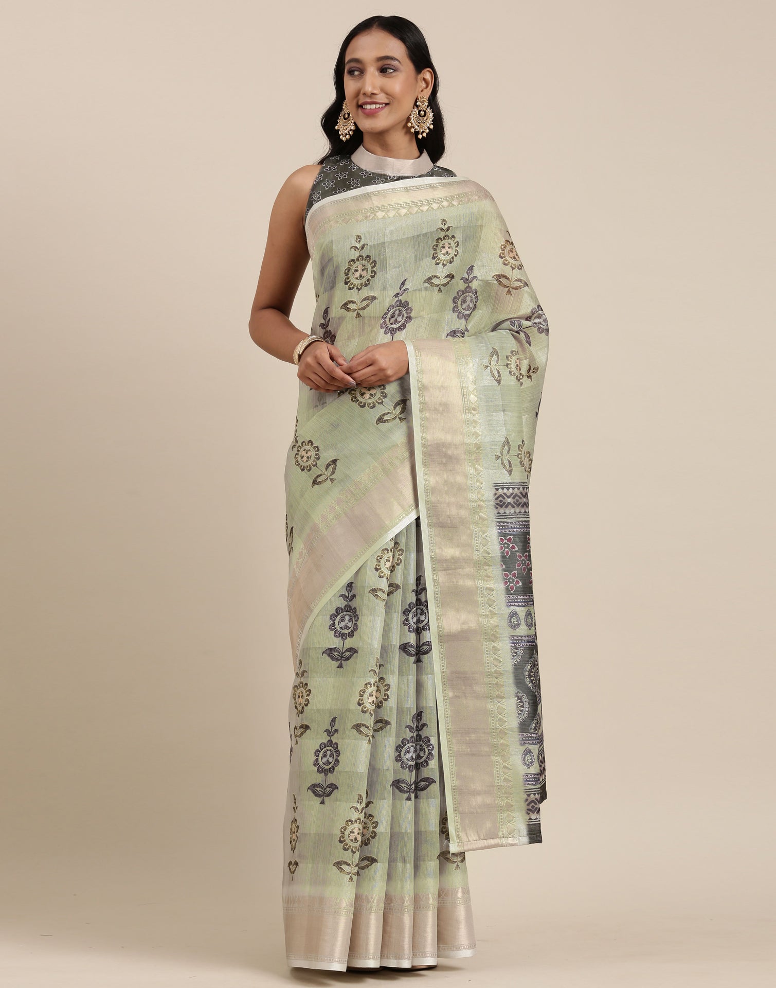 Light Olive Viscose Saree