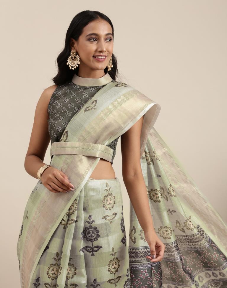 Light Olive Viscose Saree