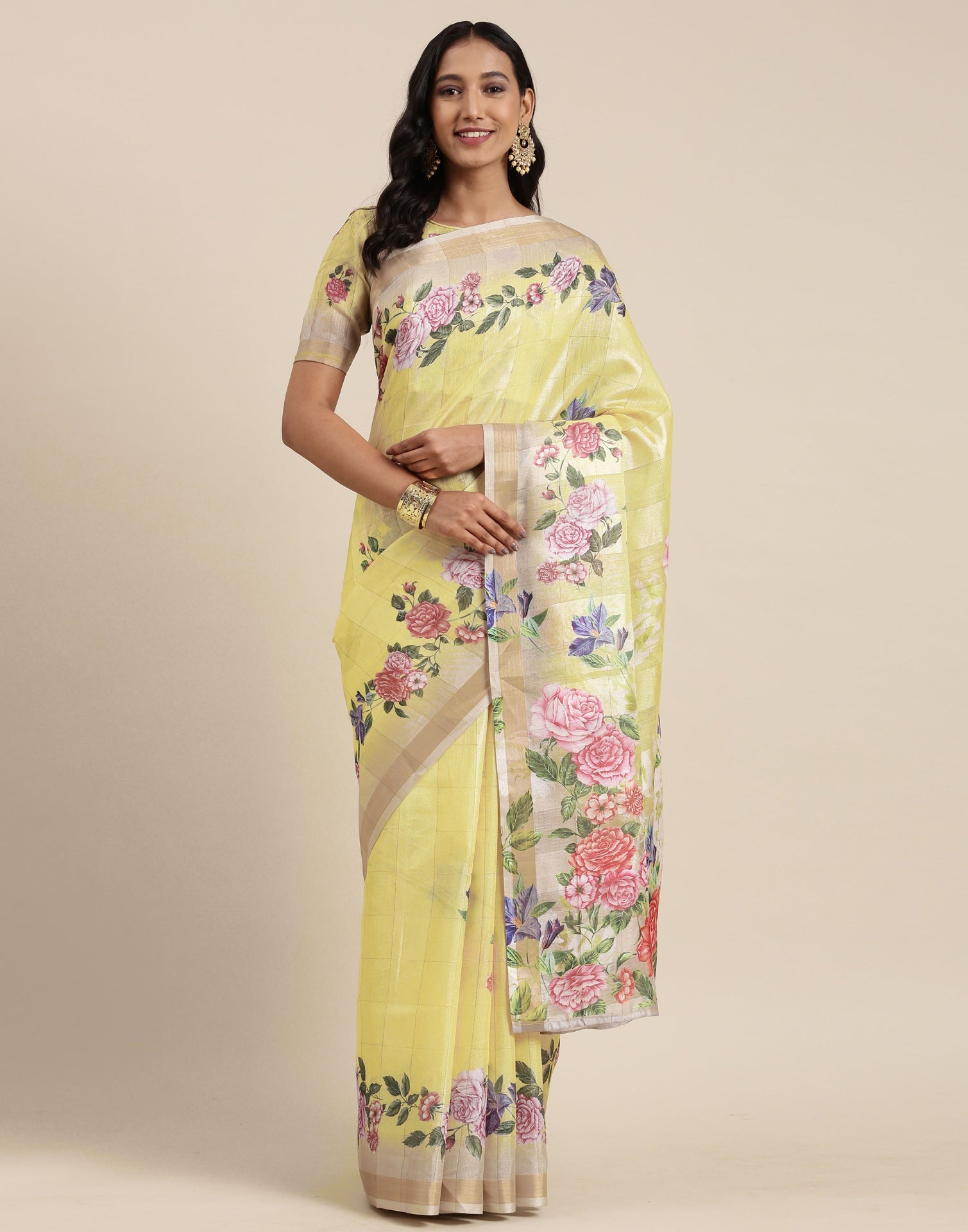 Yellow Viscose Saree