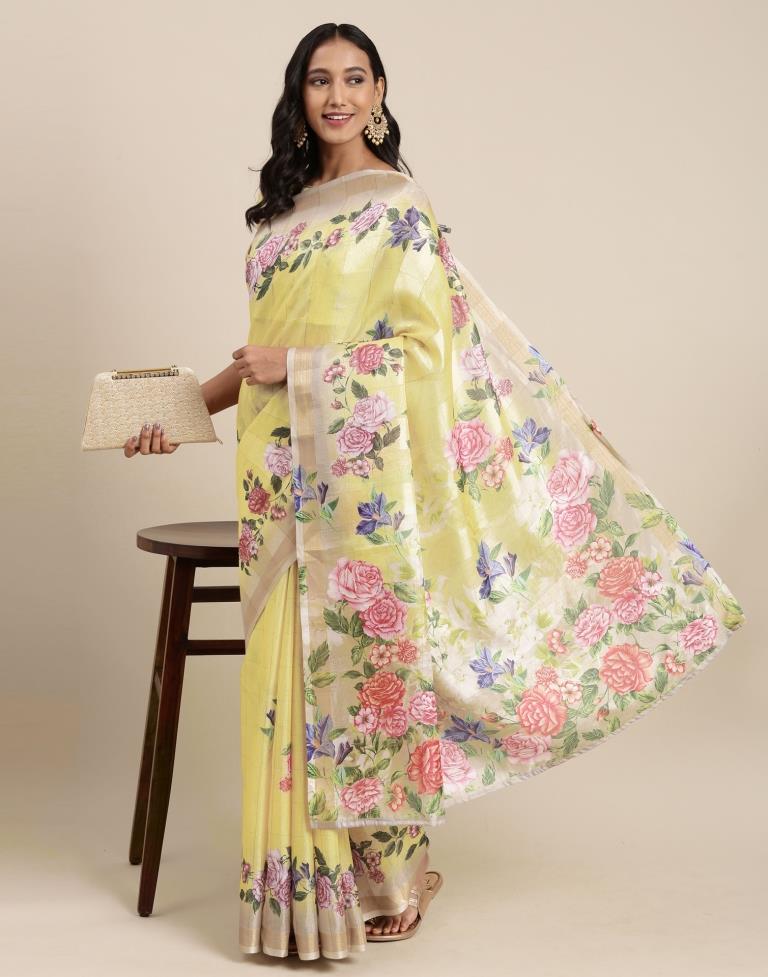 Yellow Viscose Saree