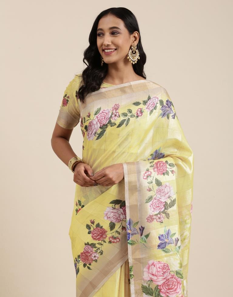 Yellow Viscose Saree