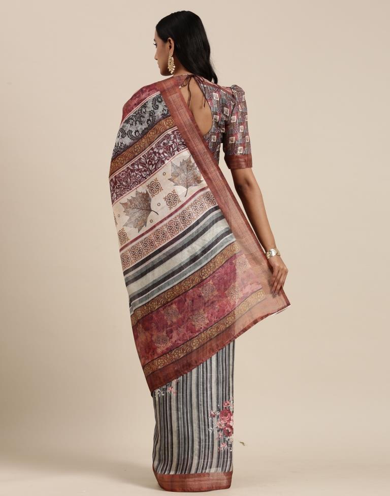 Dusty Green And Multicolored Viscose Saree