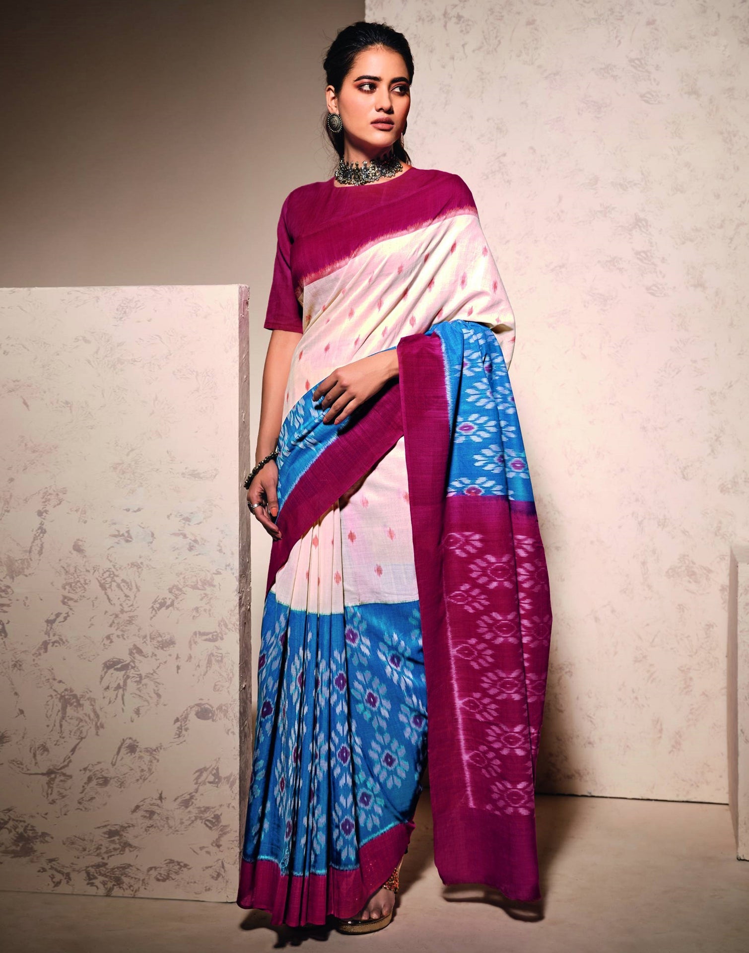 White And Blue Cotton Saree