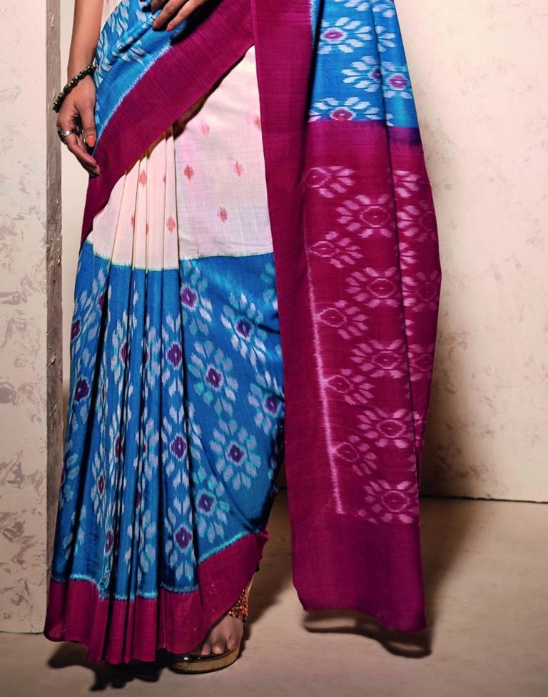 White And Blue Cotton Saree
