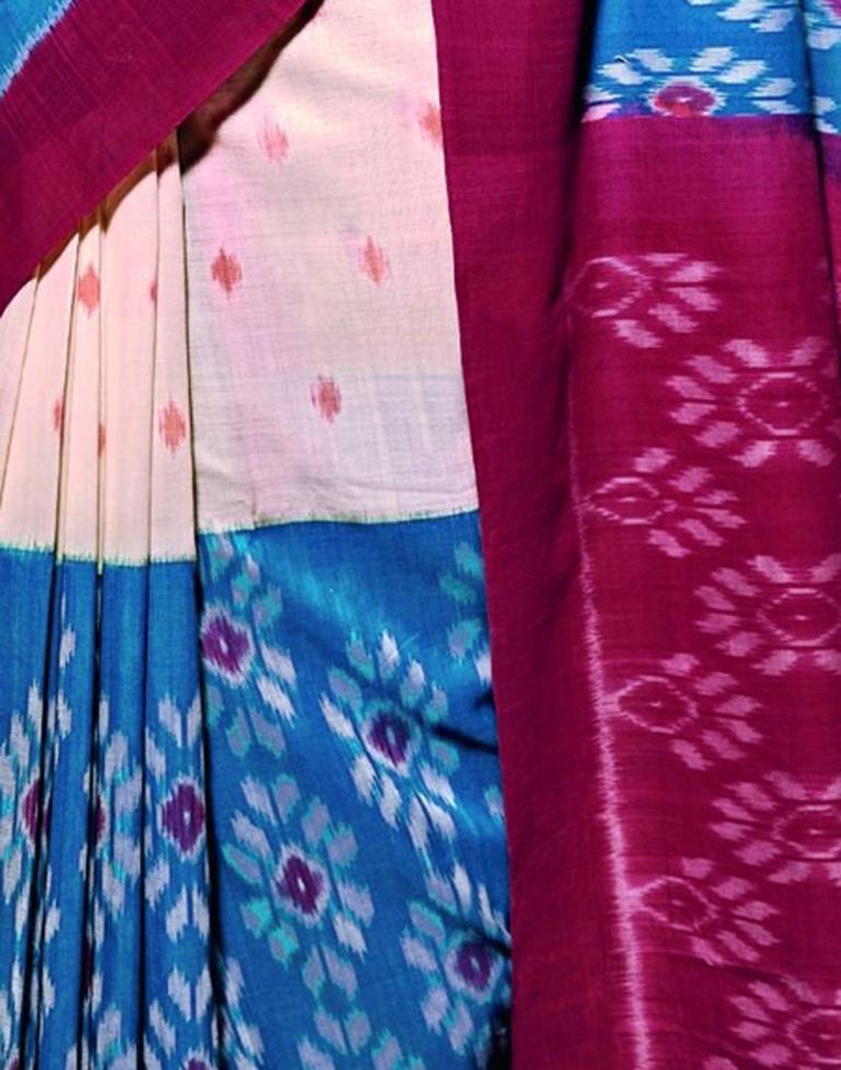 White And Blue Cotton Saree