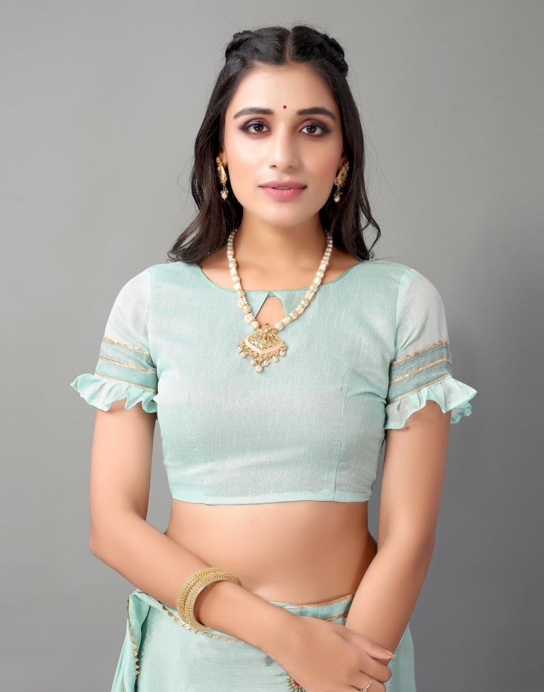 Aqua Green Chinon Saree