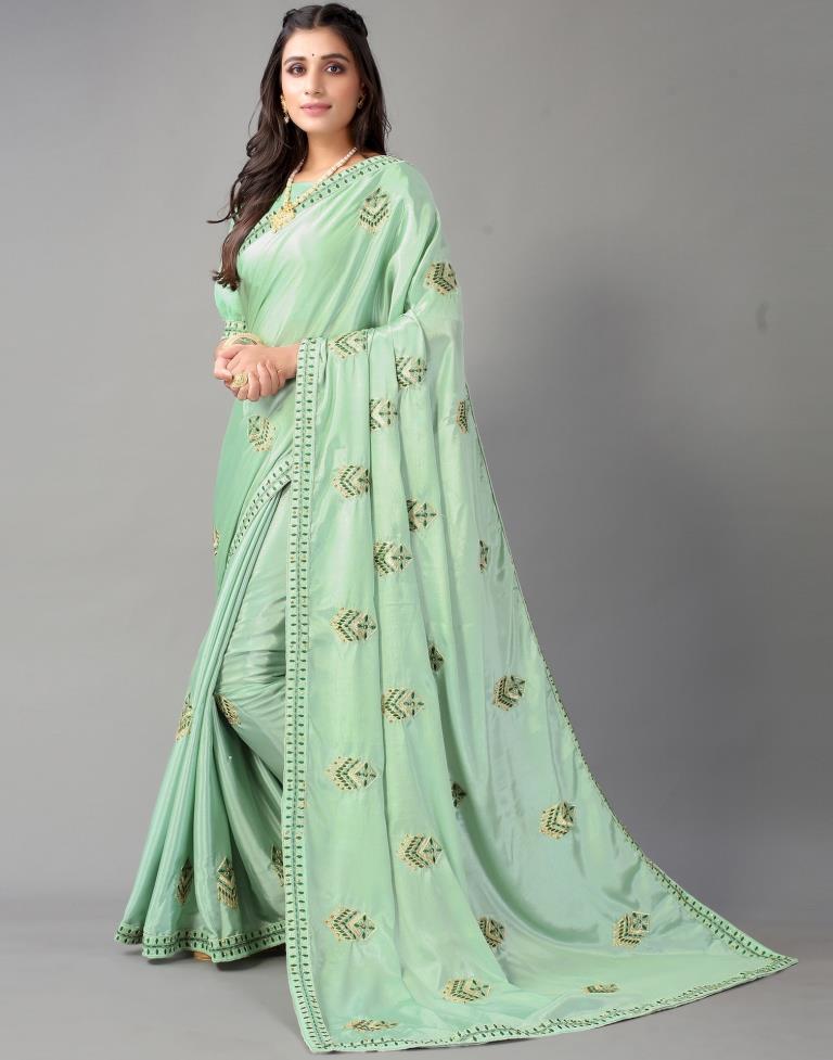 Pista Green Embroidery Saree
