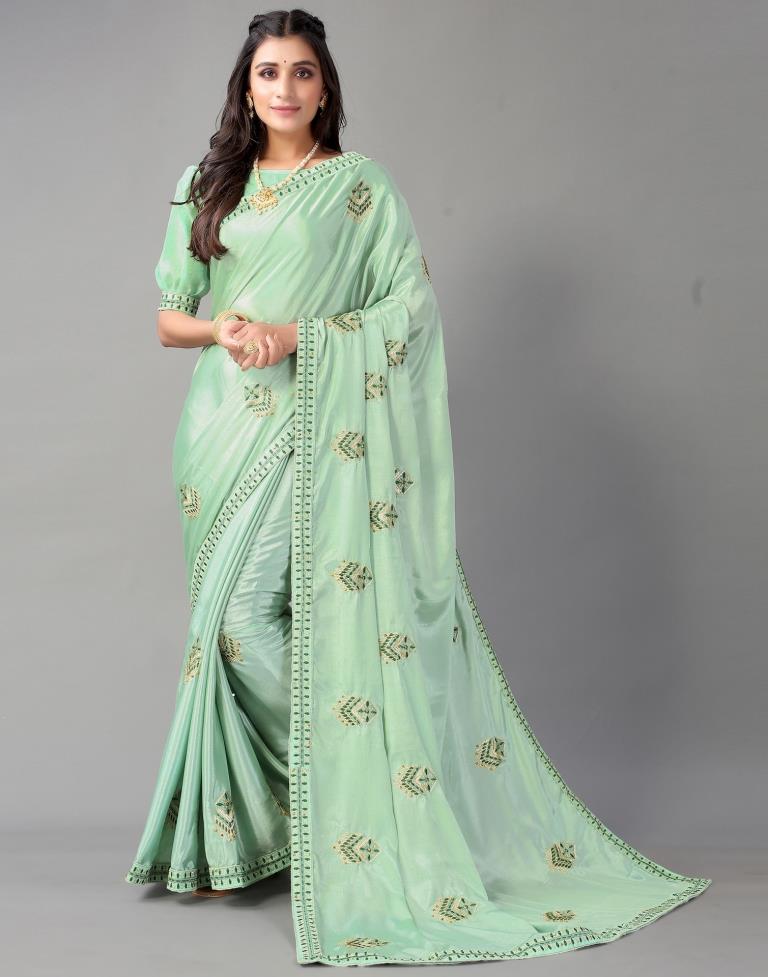 Pista Green Embroidery Saree