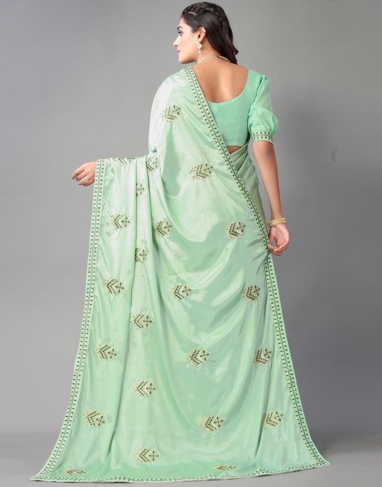 Pista Green Embroidery Saree