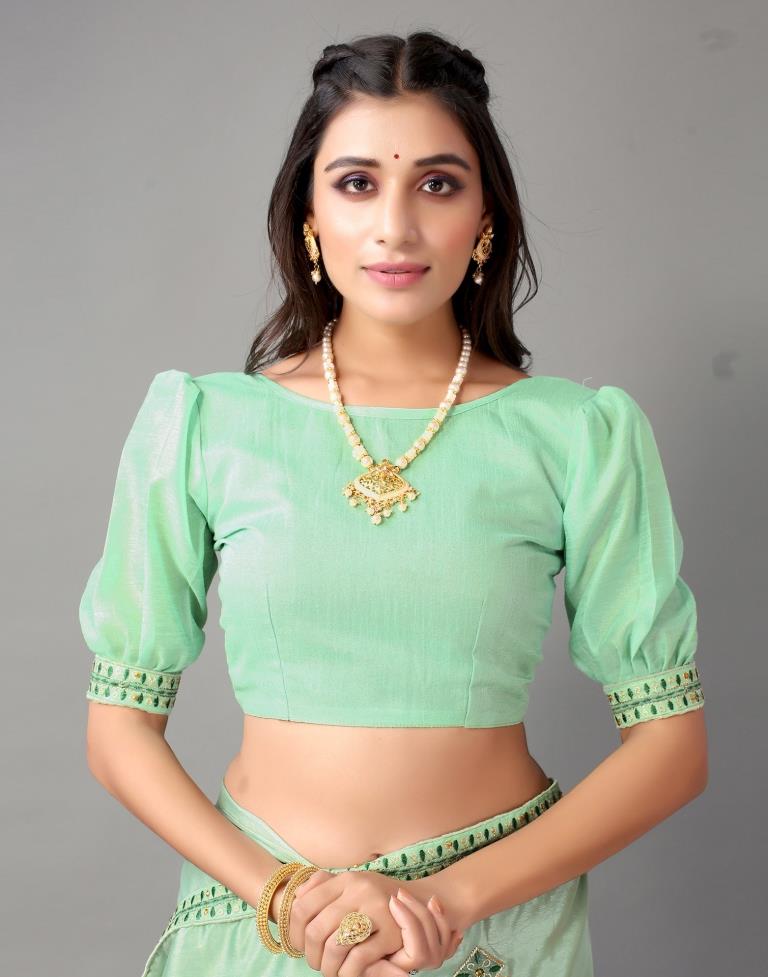 Pista Green Embroidery Saree