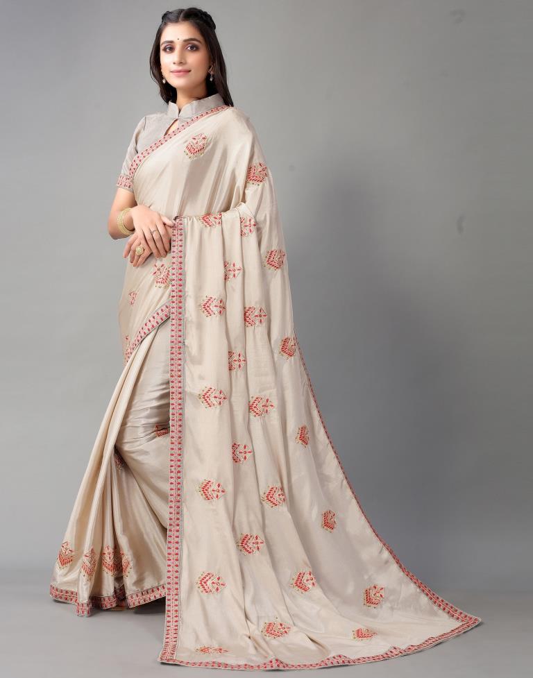 Beige Embroidery Saree