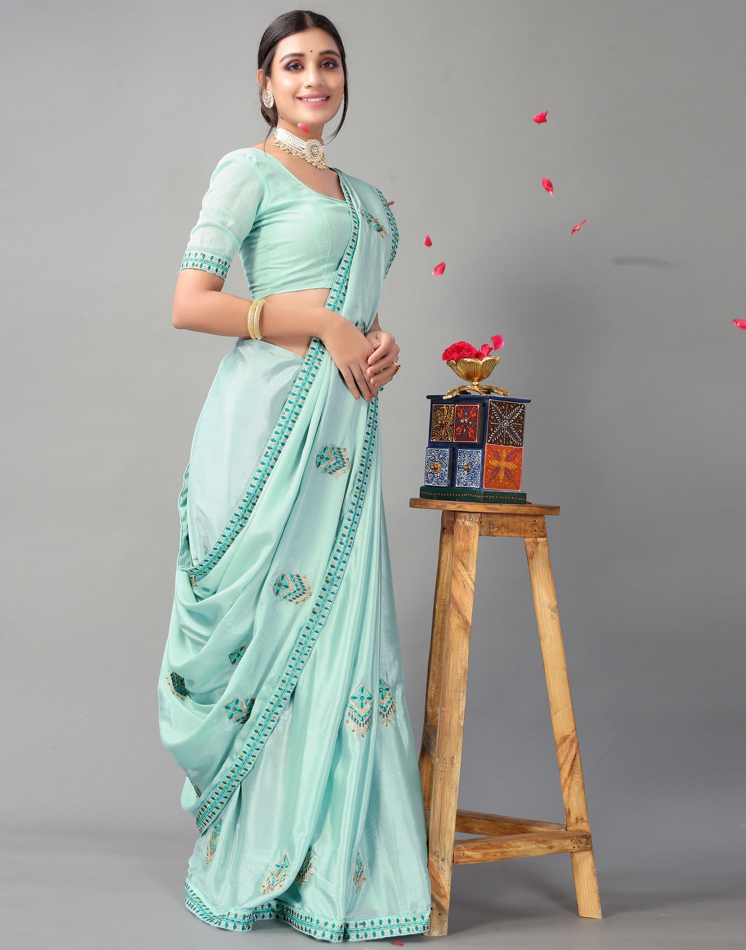 Mint Green Embroidery Saree