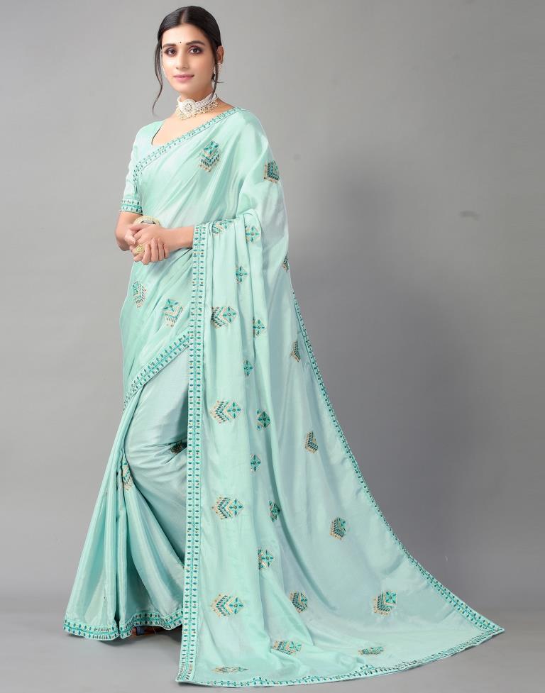Mint Green Embroidery Saree
