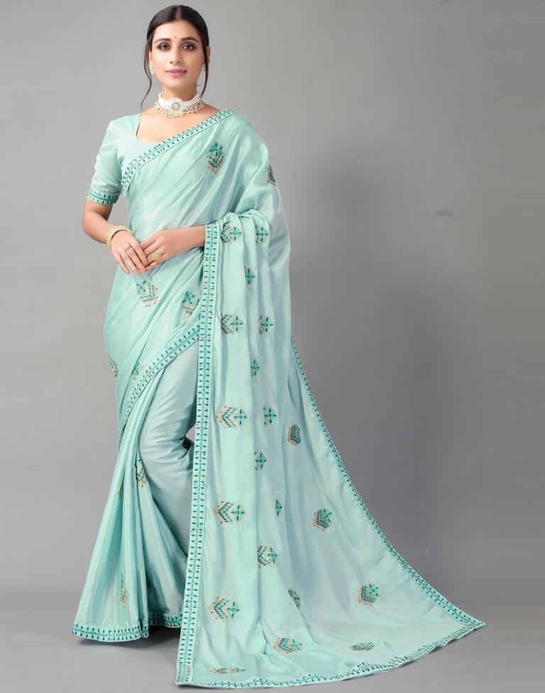 Mint Green Embroidery Saree