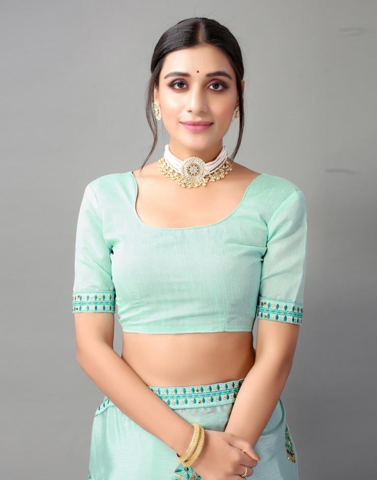 Mint Green Embroidery Saree