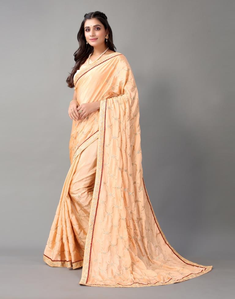 Peach Chinon Saree