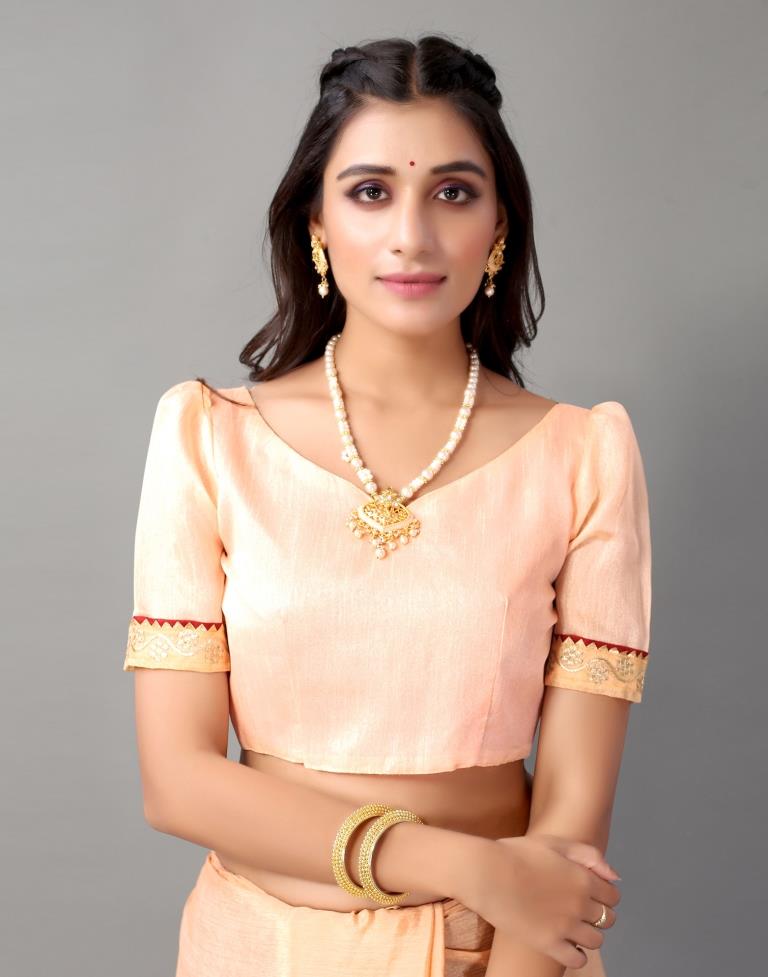 Peach Chinon Saree