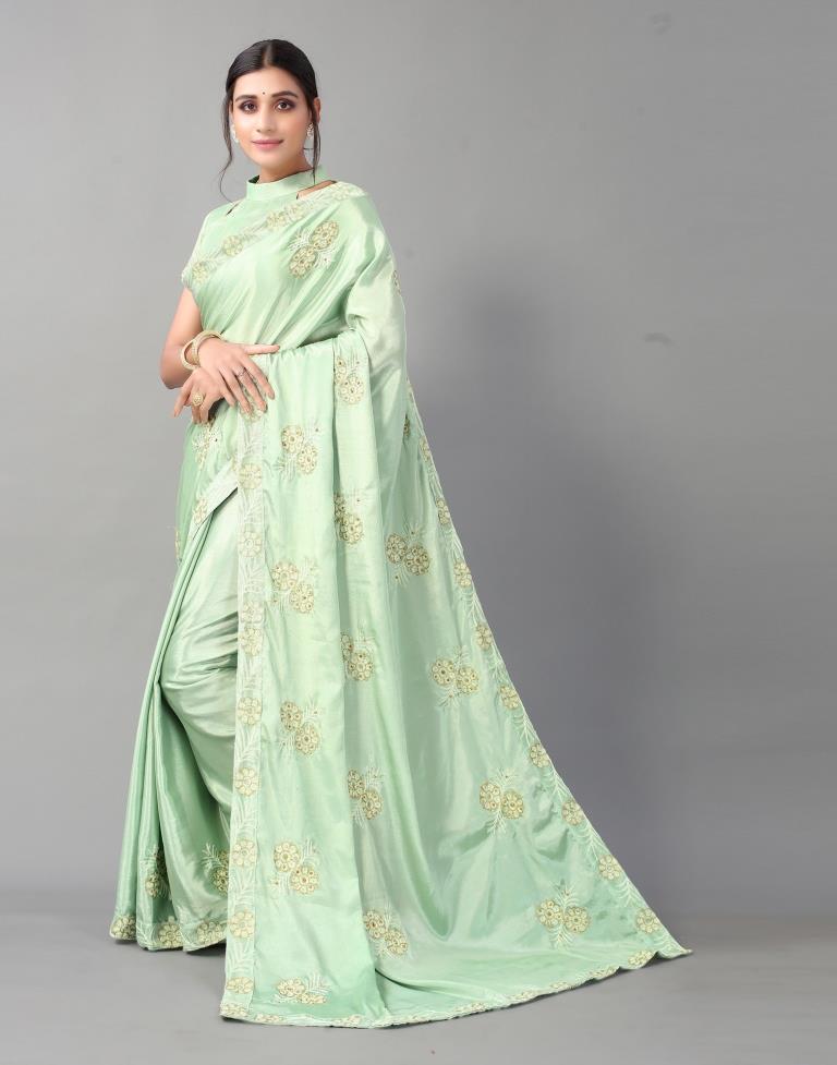 Pista Green Chinon Saree
