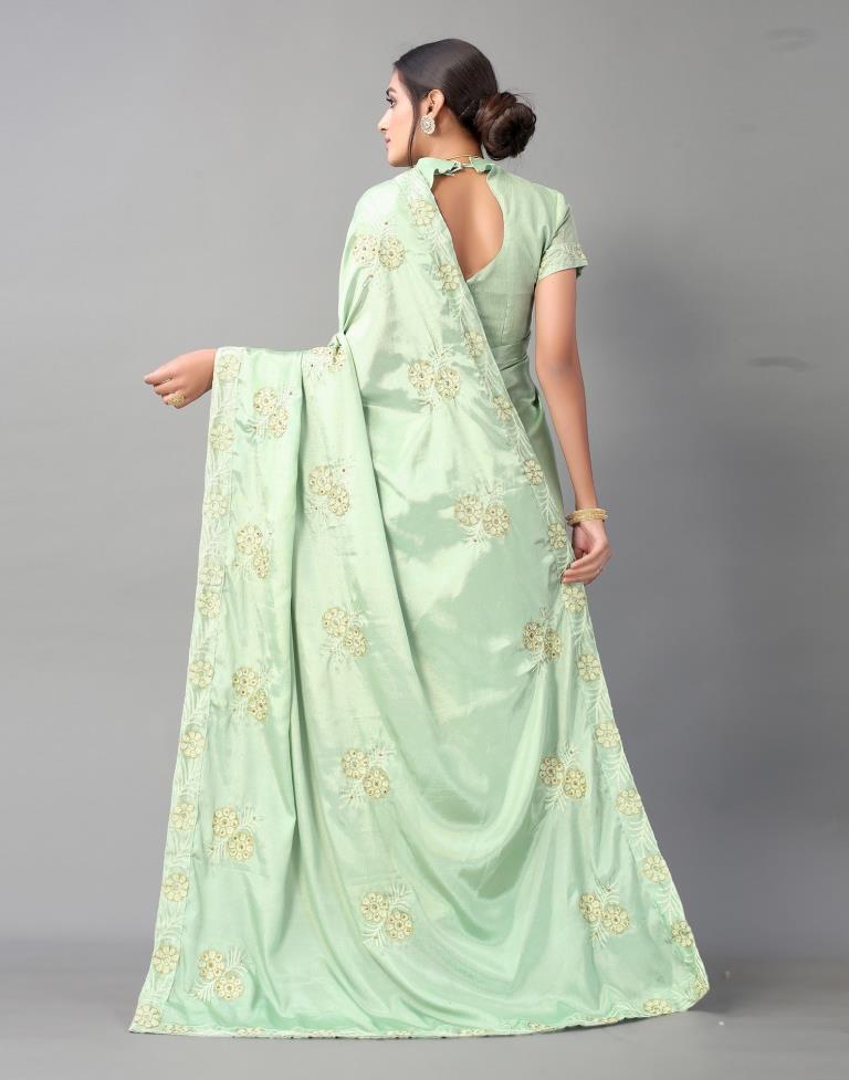 Pista Green Chinon Saree