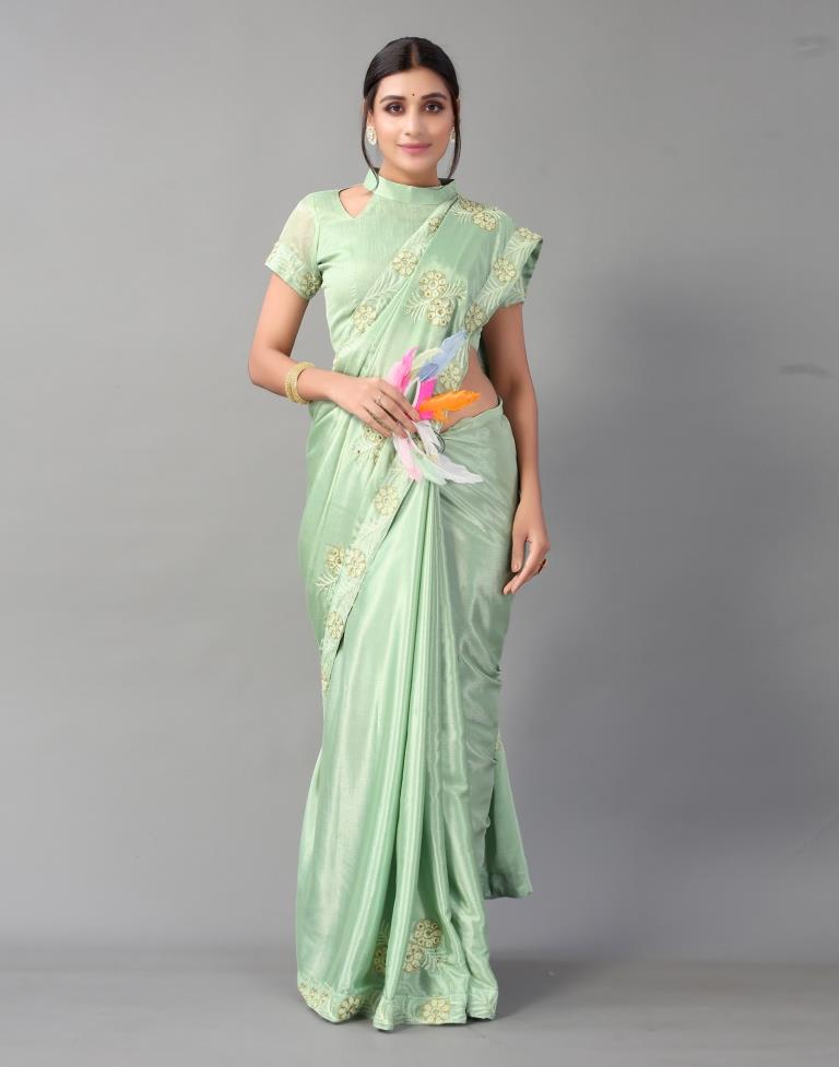 Pista Green Chinon Saree