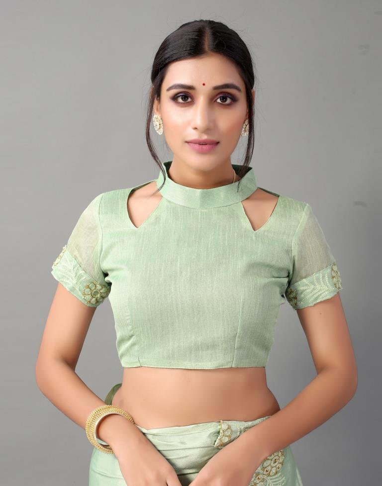 Pista Green Chinon Saree