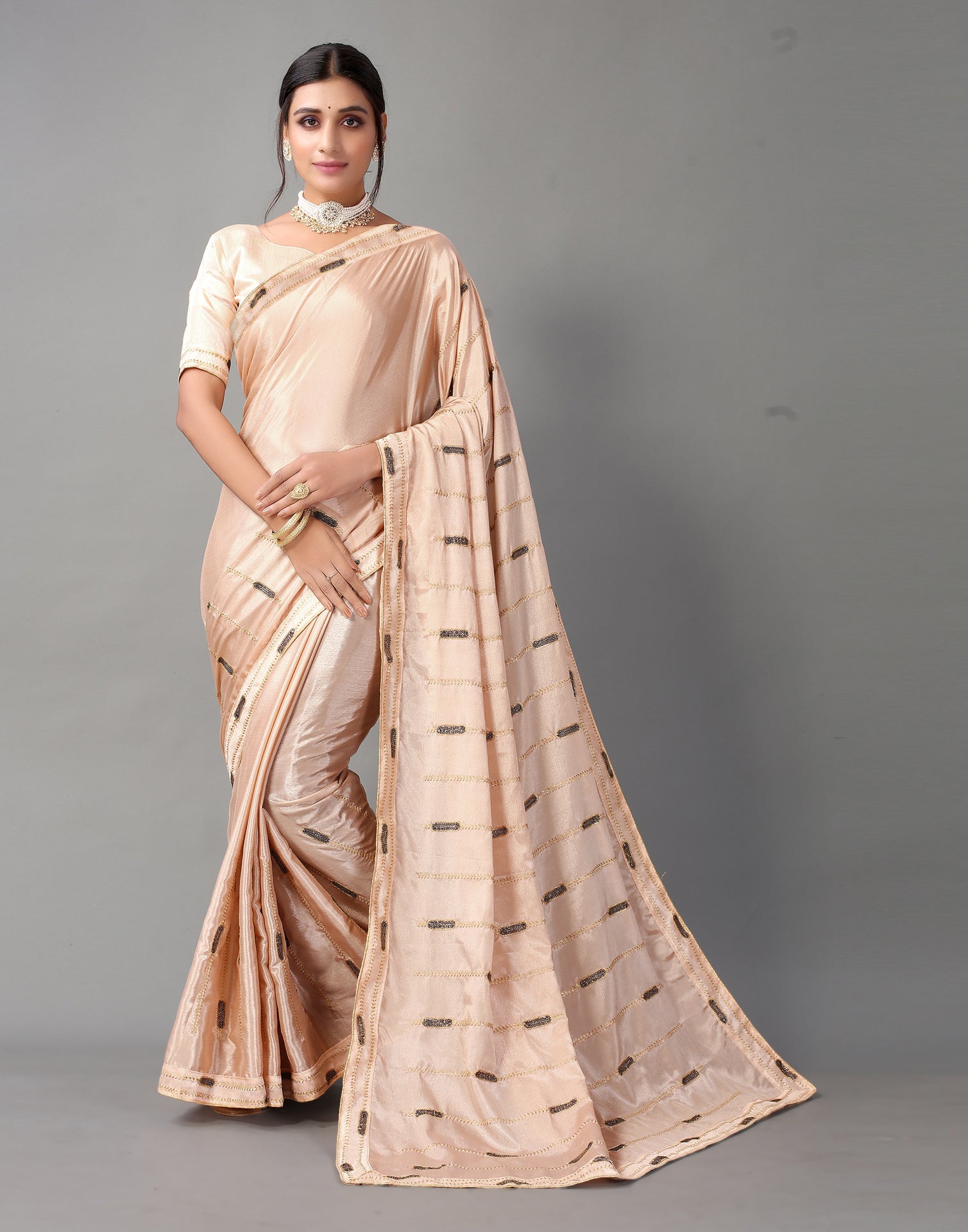 Rose Golden Chinon Saree