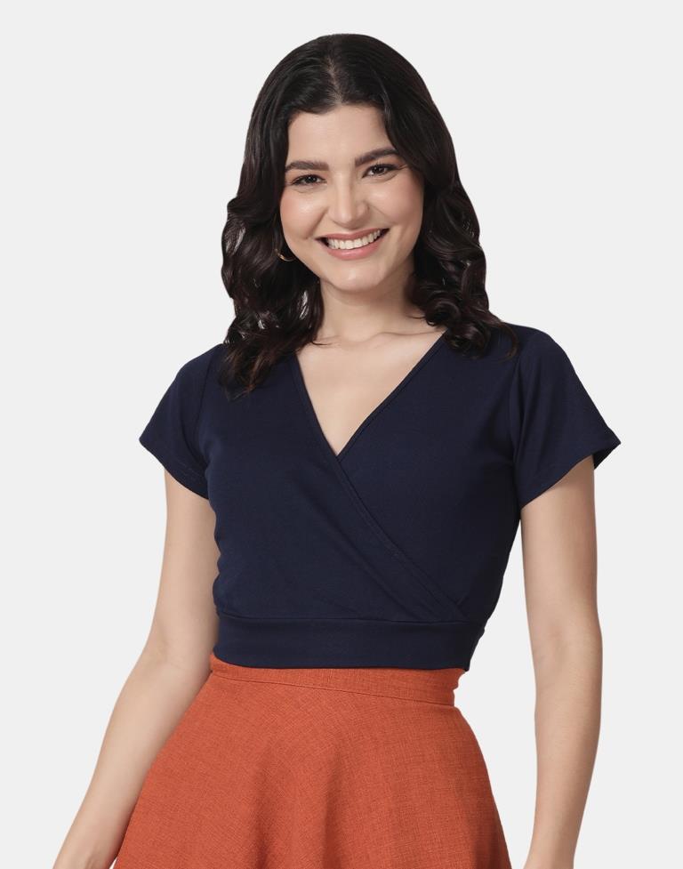 Blue Colored Lycra Knitted Top | SLV237TK4072