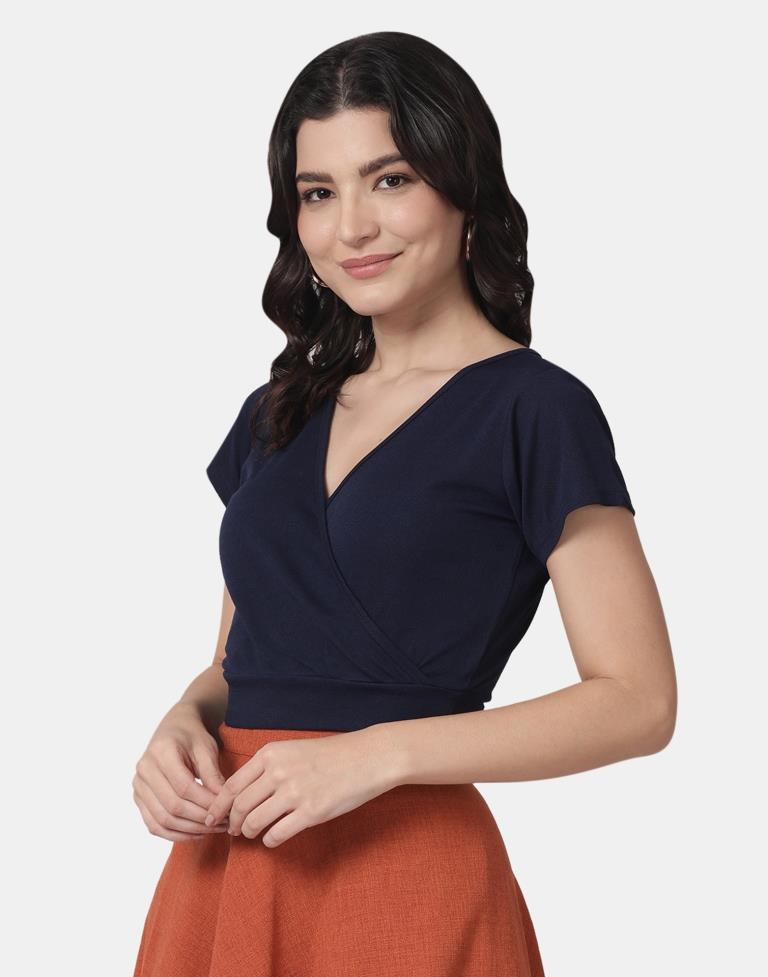 Blue Colored Lycra Knitted Top | SLV237TK4072