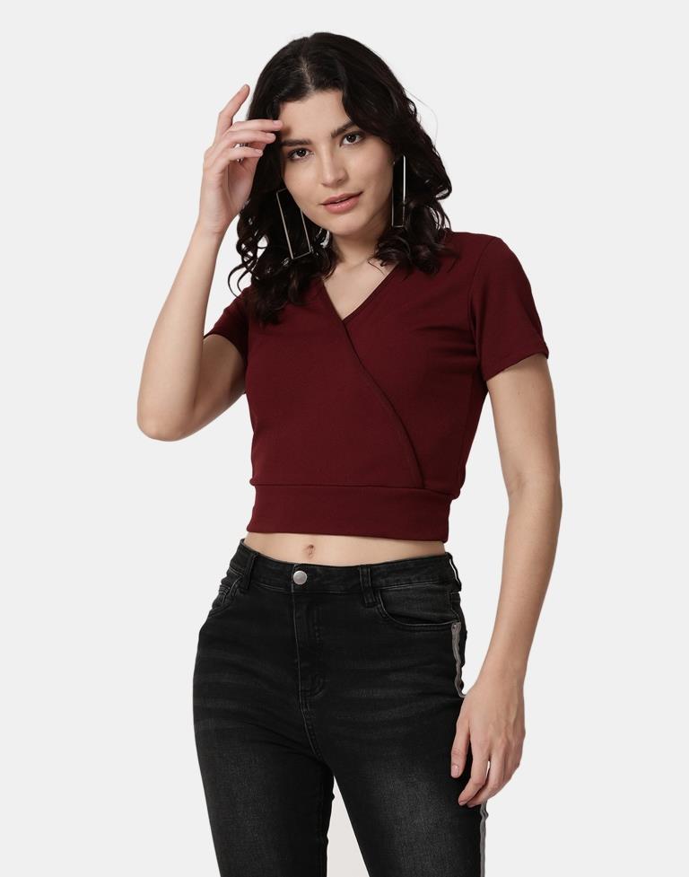 Maroon Colored Lycra Knitted Top | SLV237TK4074