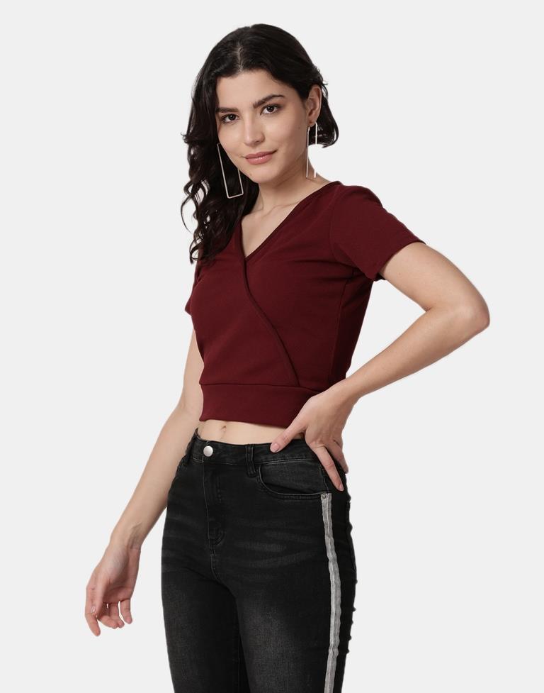 Maroon Colored Lycra Knitted Top | SLV237TK4074