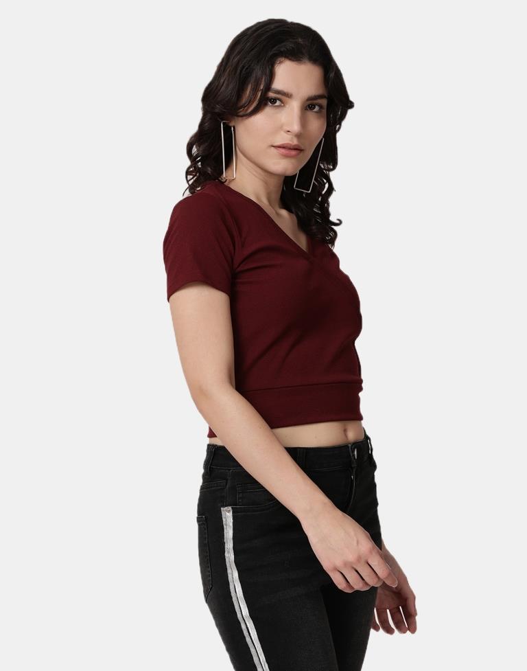 Maroon Colored Lycra Knitted Top | SLV237TK4074