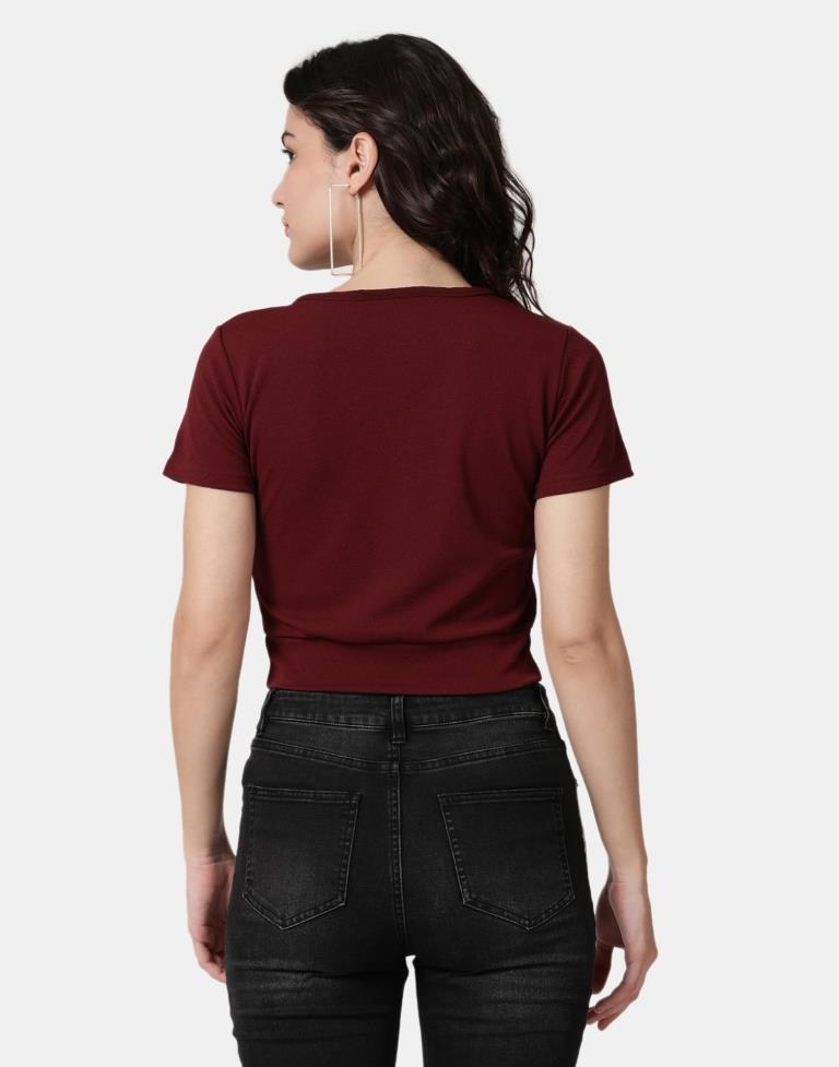 Maroon Colored Lycra Knitted Top | SLV237TK4074