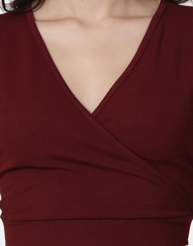 Maroon Colored Lycra Knitted Top | SLV237TK4074