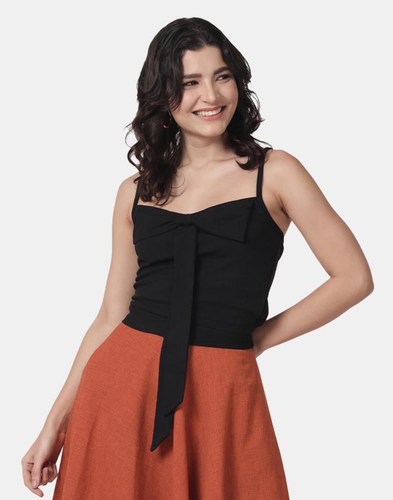 Black Colored Lycra Knitted Top | SLV237TK4075