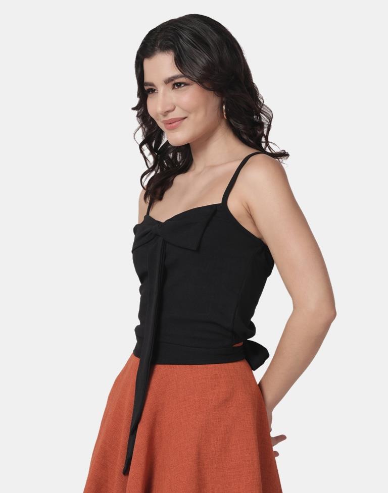 Black Colored Lycra Knitted Top | SLV237TK4075
