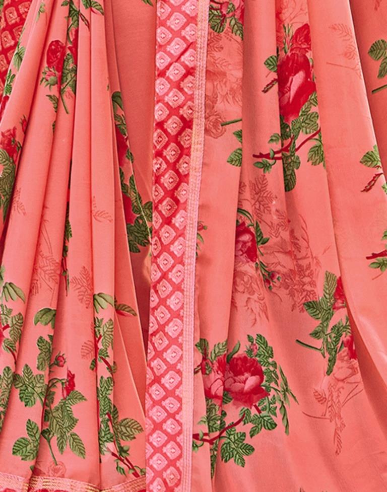 Watermelon Pink Floral Printed Saree