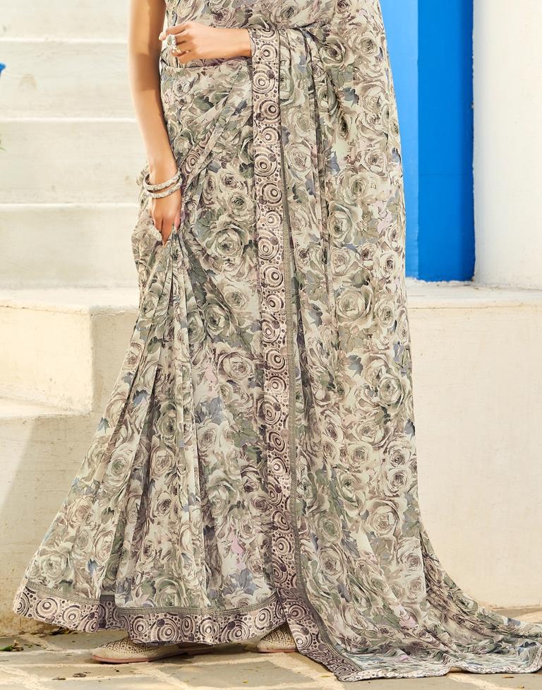 Light Beige Floral Printed Saree