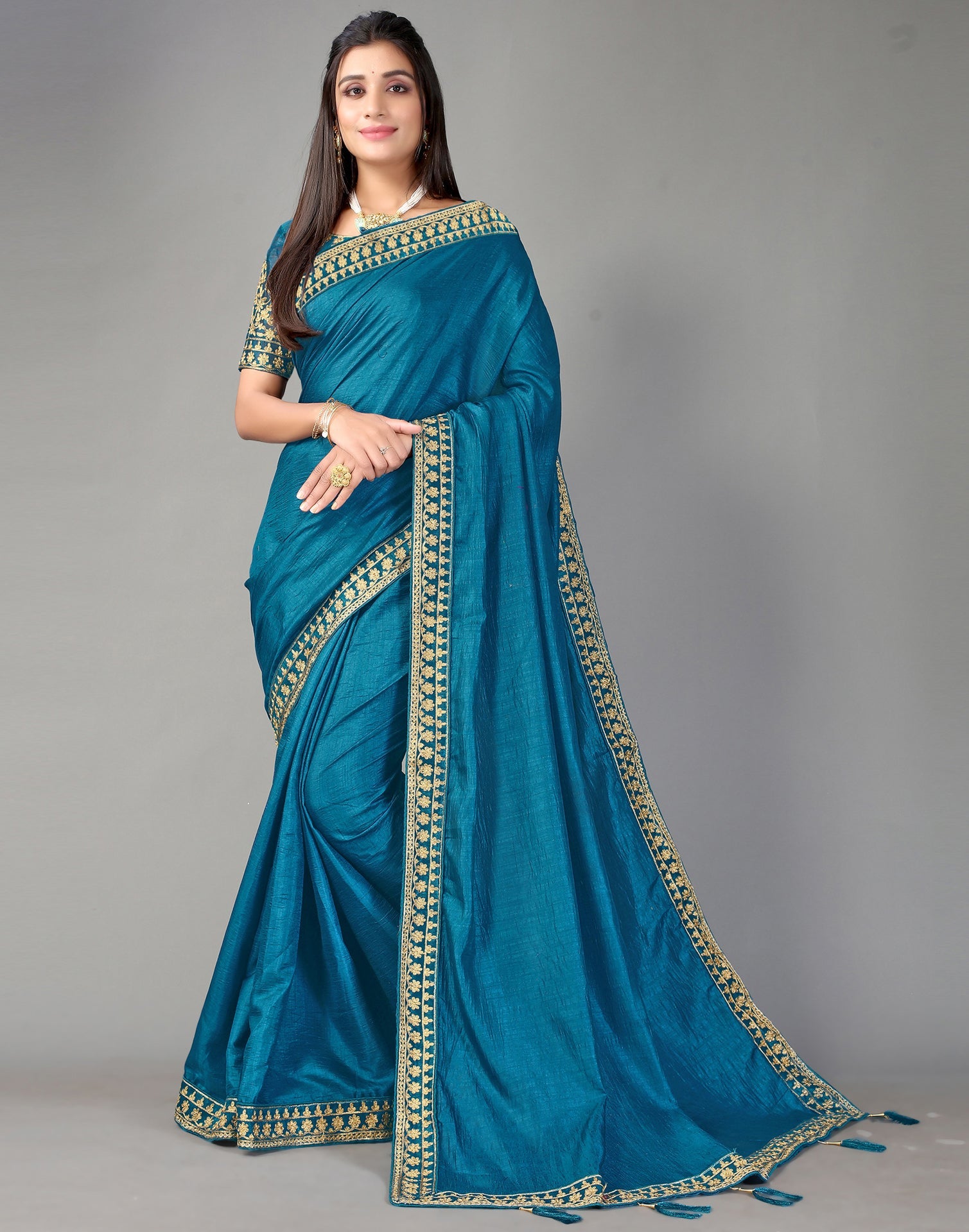 Teal Blue Silk Saree