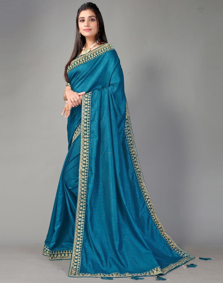 Teal Blue Silk Saree