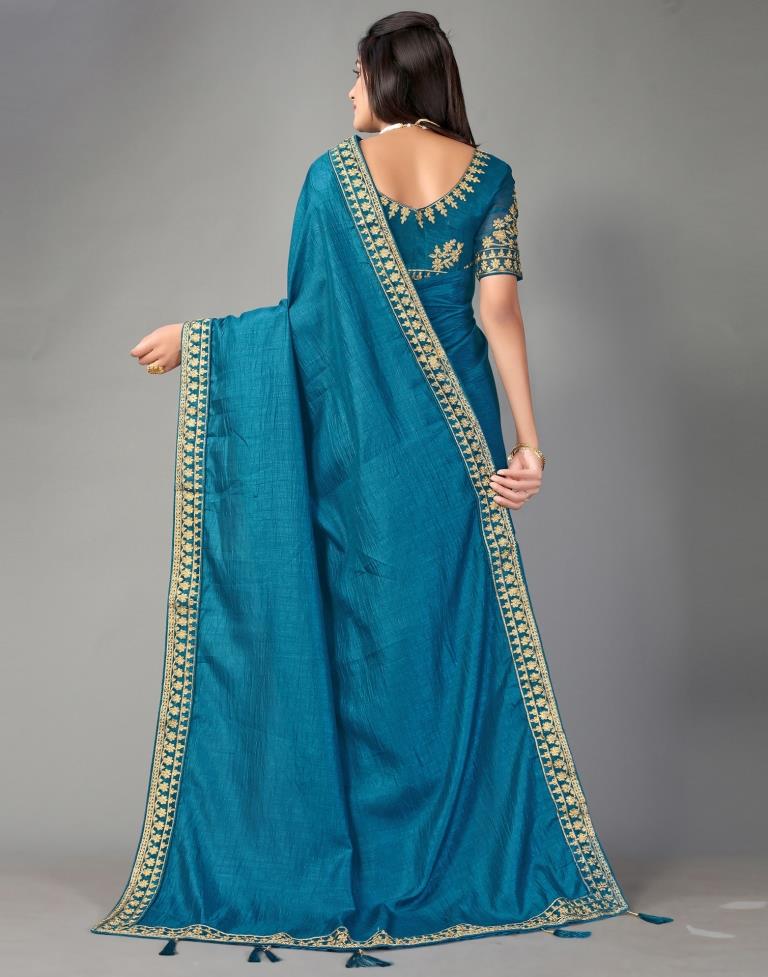 Teal Blue Silk Saree