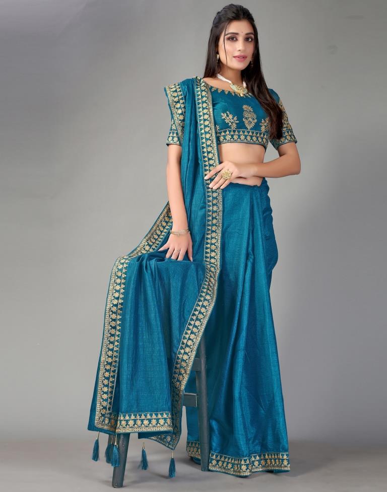 Teal Blue Silk Saree