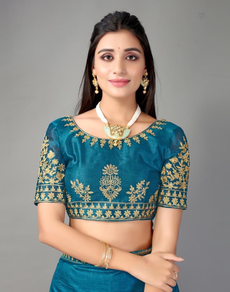 Teal Blue Silk Saree